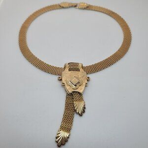 Antique Victorian Gold Filled Etruscan Revival & Mesh Necklace
